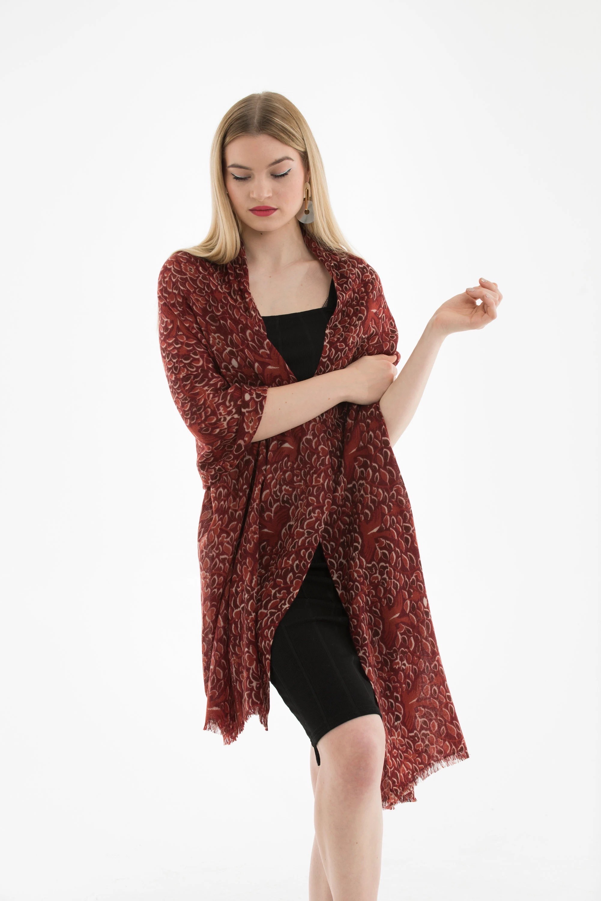 Bird and Leaf Cashmere Printed Shawl