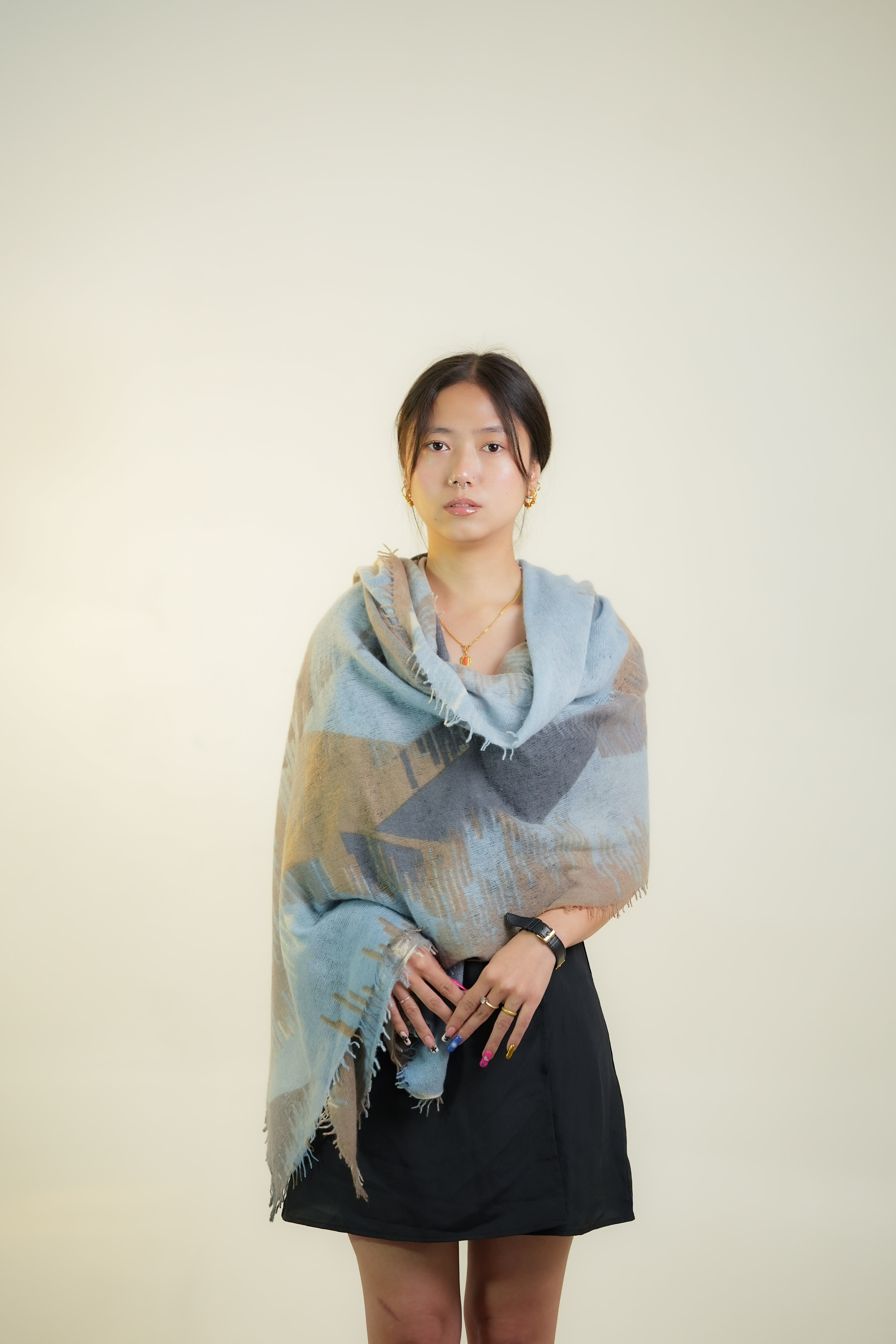 Weaved  Blue Cashmere Shawl/Scarf