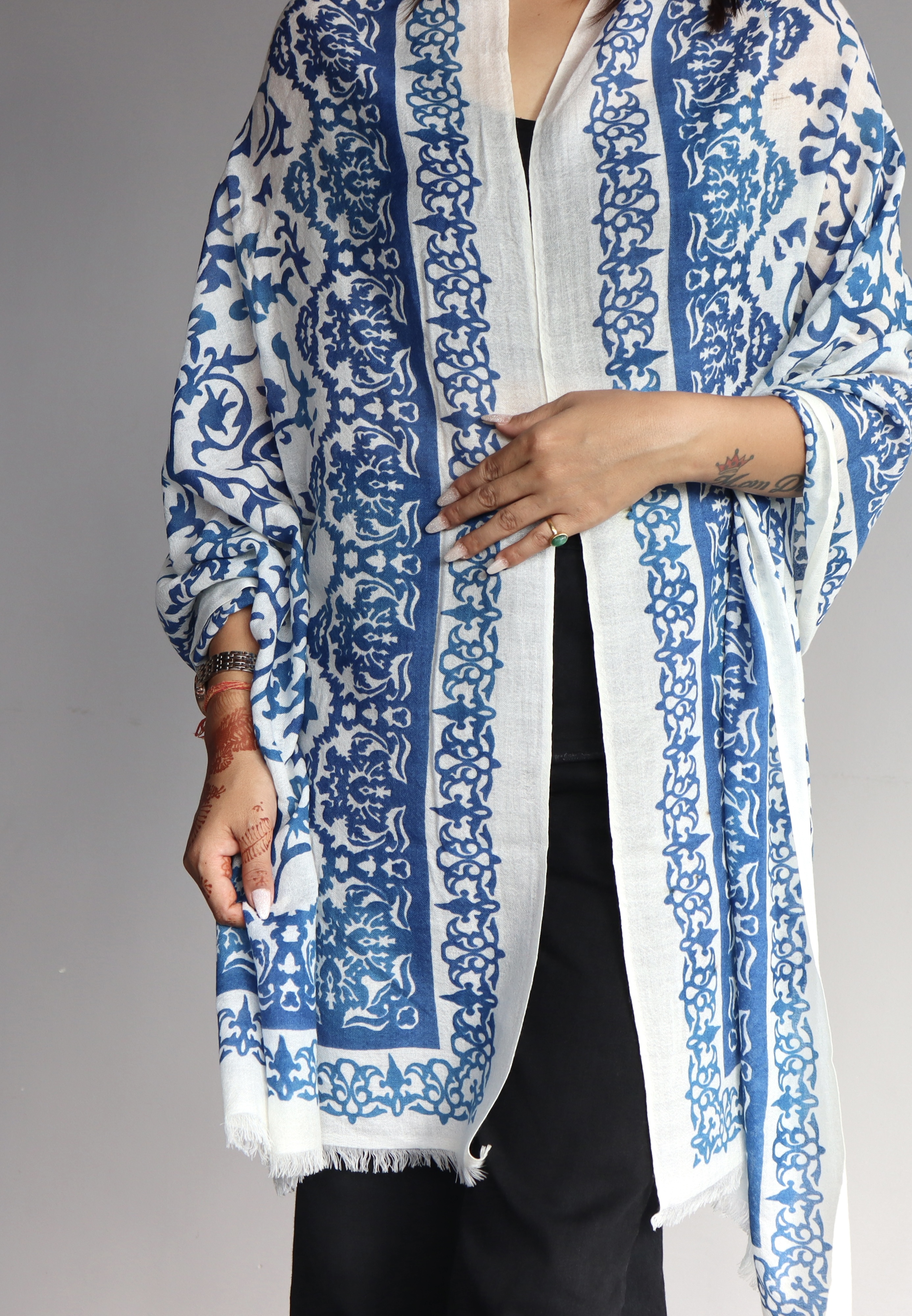 Printed Blue Cashmere Shawl